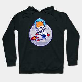 Cute Astronaut Cat Riding Rocket Cartoon Hoodie